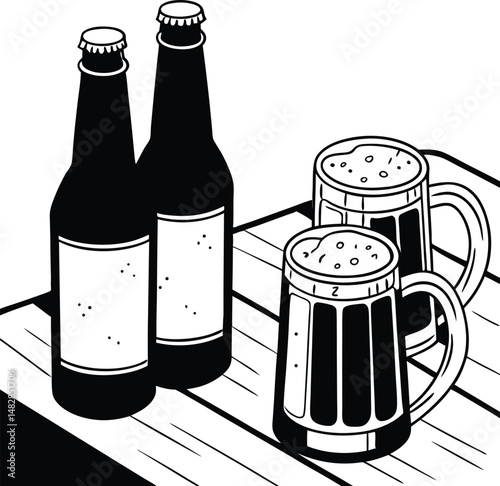 beer bottle and beer mug