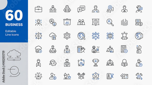 Business Line Editable Icons set. Vector illustration in modern thin line style of finance and management related icons