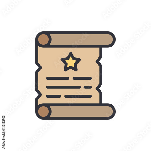 Antique Parchment Scroll Displaying A Decorative Star Symbol Icon