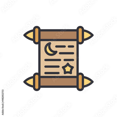 Enigmatic Celestial Scroll With Crescent Moon And Shining Star Symbolism