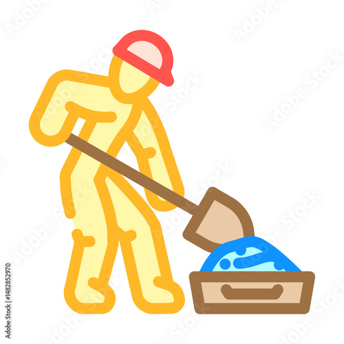 worker mixing cement color icon vector illustration