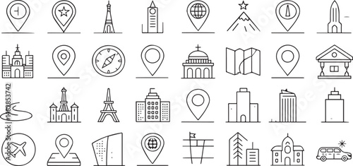 Set of Location, Navigation and Travel Icons
