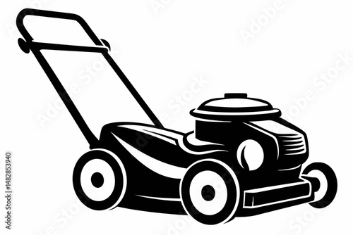 lawn mower silhouette line art vector illustration with a white background