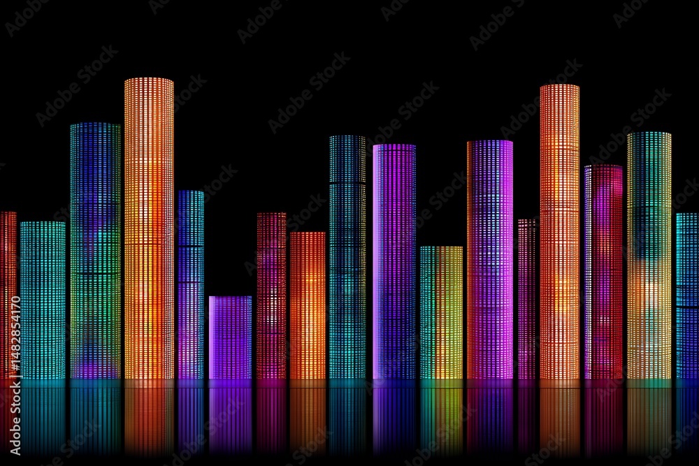 Vibrant City Nightscape Colorful Illuminated Buildings Dark Background Vibrant City Nightscape Colorful Illuminated Buildings Dark Background