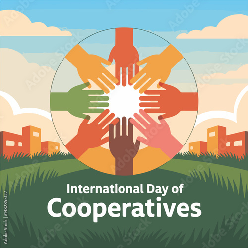 International Day of Cooperatives Vector Illustration – Diverse Group Assembling Puzzle – Poster, Banner, Campaign, Greeting Card Design