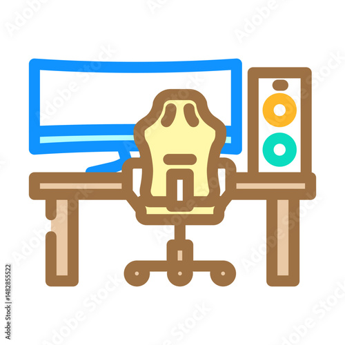 desk setup gaming pc color icon vector illustration