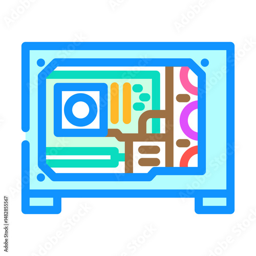 custom build open case gaming pc color icon vector illustration