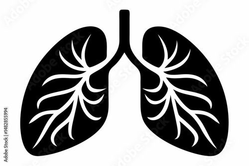 lungs silhouette line art vector illustration with a white background