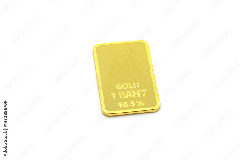 1 baht weight gold on a white background. 96.5% pure gold coin. Gold for investment. 1 baht weight gold on a white background. 96.5% pure gold coin. Gold for investment.