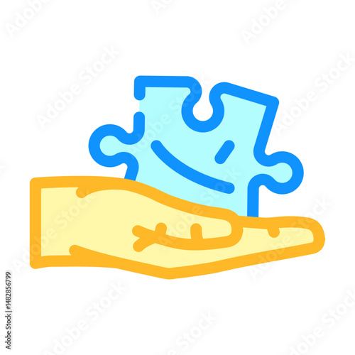 hand puzzle jigsaw color icon vector illustration