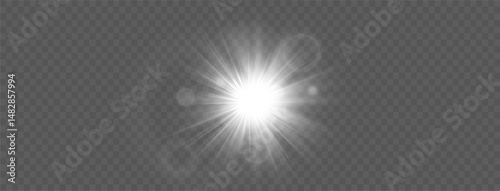Png explosion of starlight and white shine with sparkle glow flare effect glitter flash beam on vibrant background magic transparent light illustration