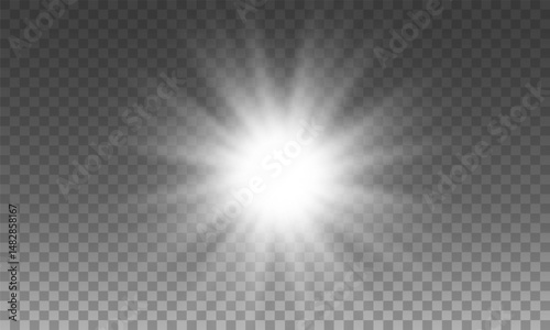 Png glowing flare and star sparkle effect with white glitter light flash 