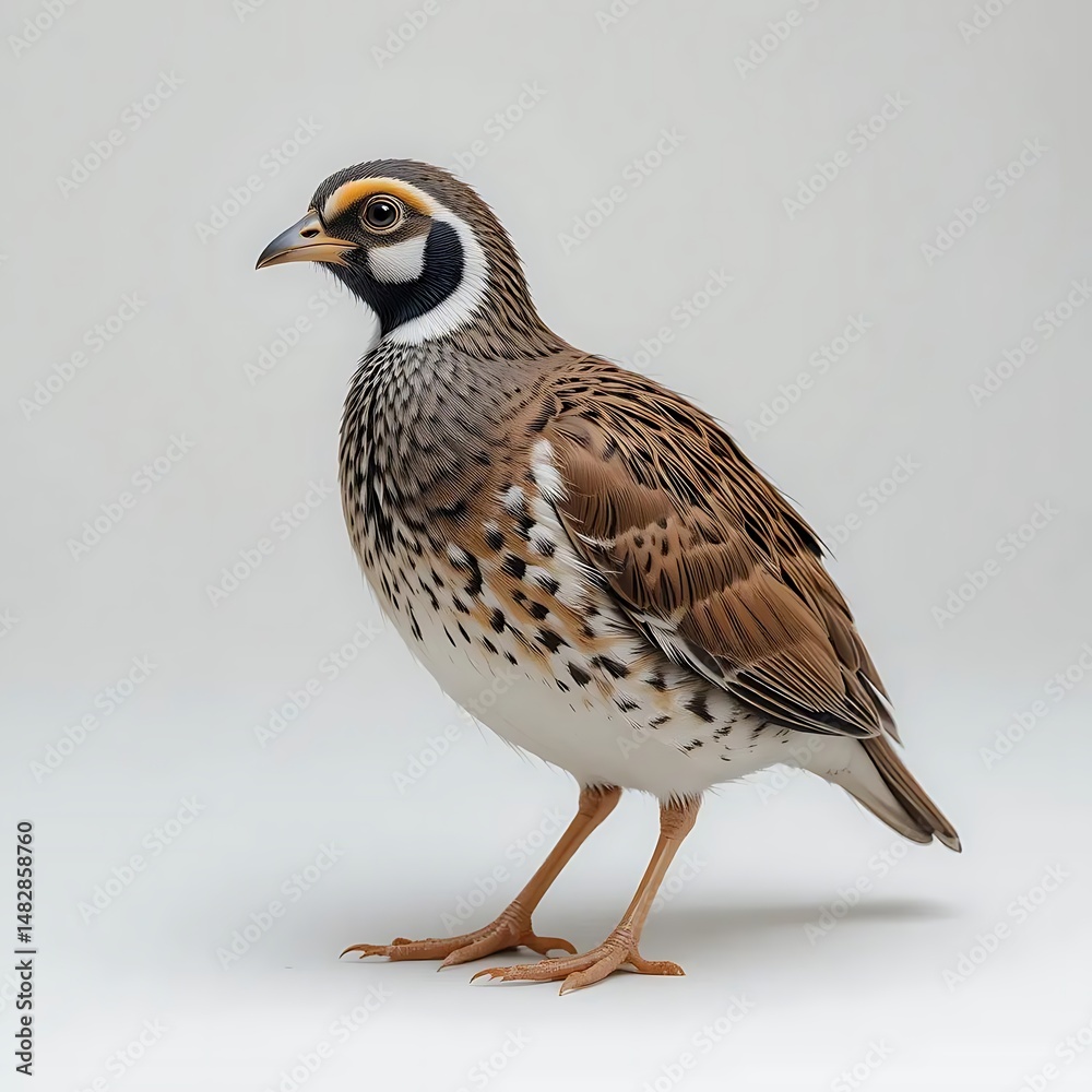 Fototapeta premium Standing Quail Bird on Light Background Isolated