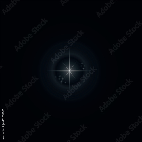 High-resolution sparkle light effect with soft radial glow and tiny sparkles around the center. This element is designed in a photorealistic style to enhance visuals with a subtle, elegant flash. 