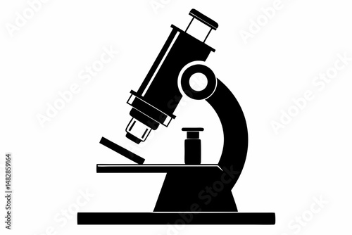 microscope silhouette line art vector illustration with a white background
