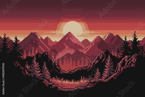 Sunset and sunrise over misty mountain landscape with colorful sky