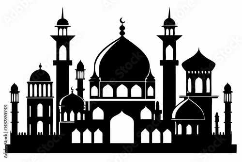 mosques silhouette line art vector illustration with a white background