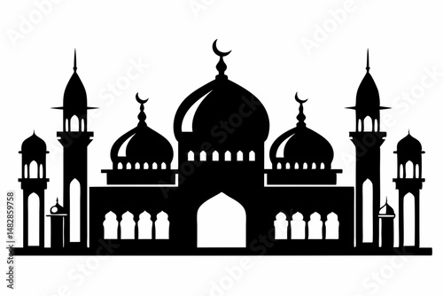 mosques silhouette line art vector illustration with a white background