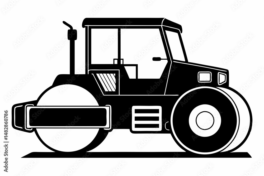 Naklejka premium road roller silhouette line art vector illustration with a white background