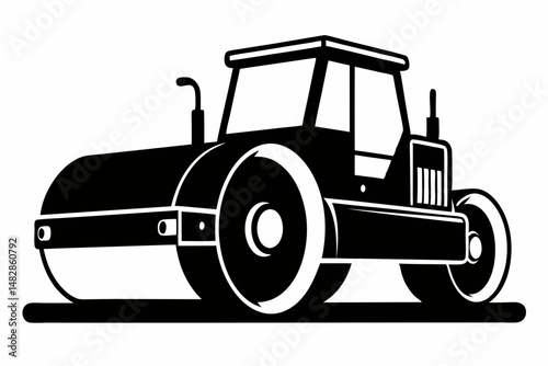 road roller silhouette line art vector illustration with a white background