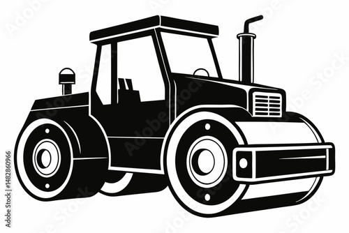road roller silhouette line art vector illustration with a white background
