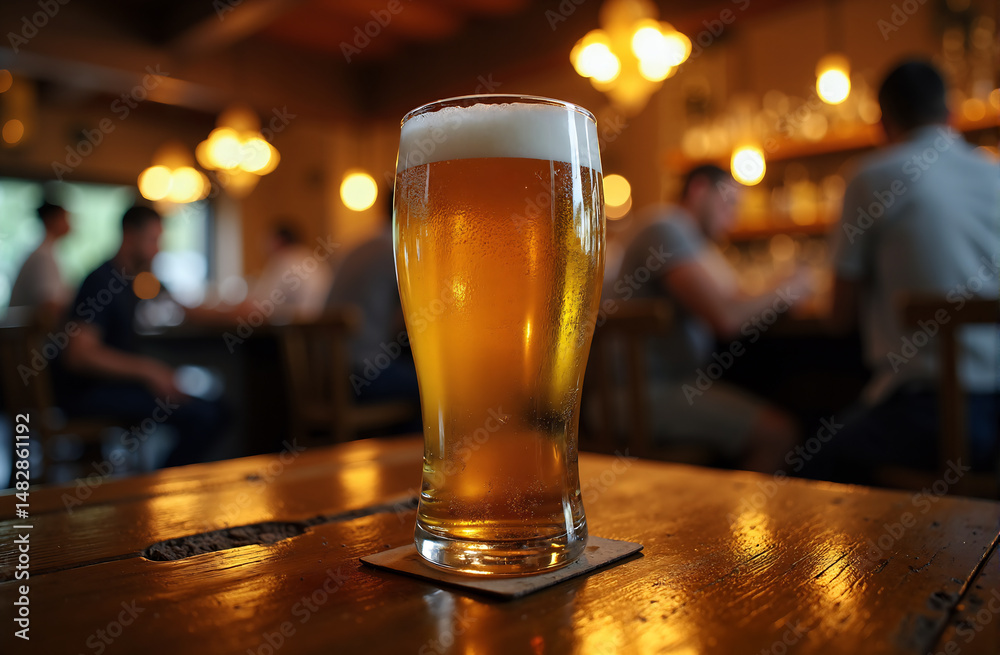 Glass of beer on the table in the pub Glass of beer on the table in the pub