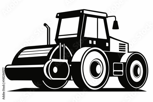 road roller silhouette line art vector illustration with a white background