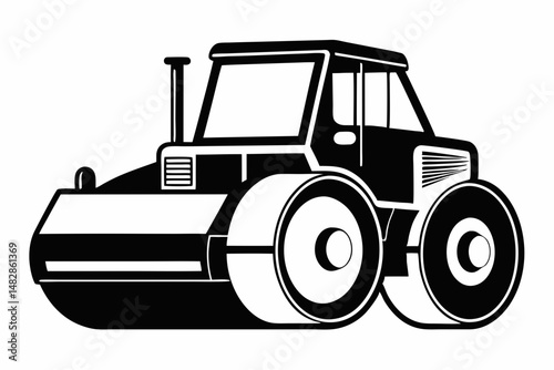 road roller silhouette line art vector illustration with a white background