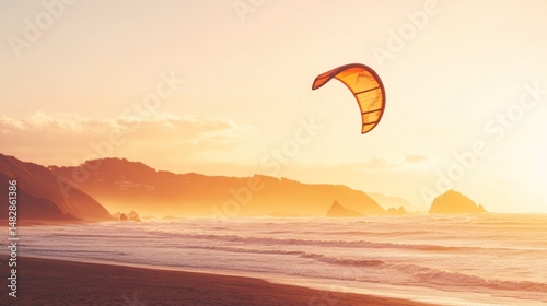 Sunset Kiteboarding Paradise: Golden Hour Adventure on Coastal Waters