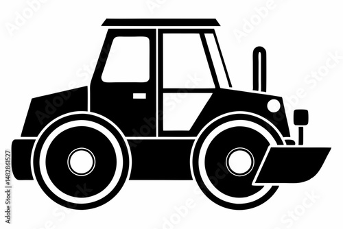 road roller silhouette line art vector illustration with a white background
