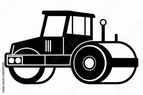road roller silhouette line art vector illustration with a white background