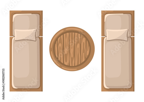 Deckchairs with table top view. Entourage design. Furniture for master plan. Vector.