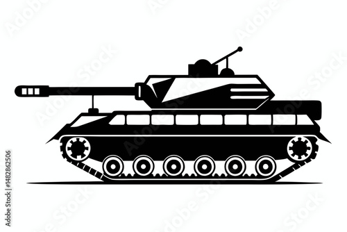 tank silhouette line art vector illustration with a white background