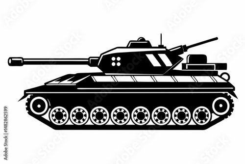 tank silhouette line art vector illustration with a white background
