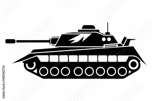 tank silhouette line art vector illustration with a white background
