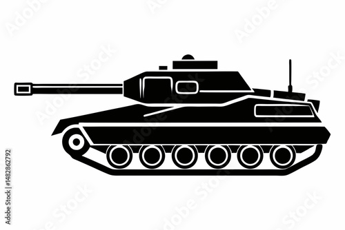 tank silhouette line art vector illustration with a white background