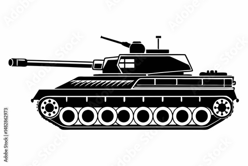 tank silhouette line art vector illustration with a white background