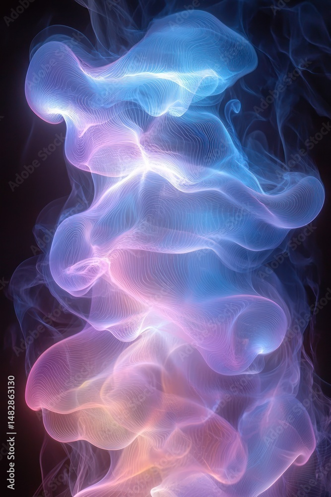 Fototapeta premium Colorful, ethereal smoke or gas swirls upwards gently