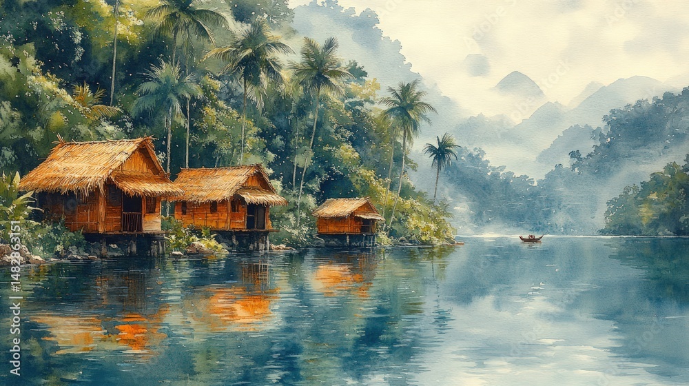 Obraz premium Tropical Riverfront Cabins