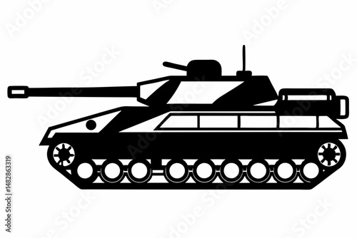 tank silhouette line art vector illustration with a white background