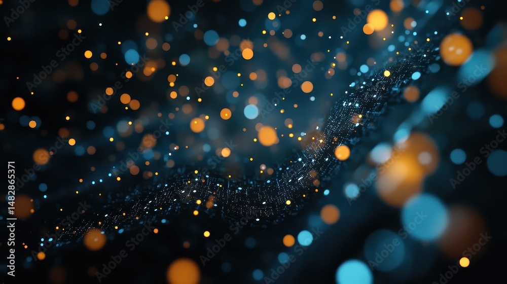 Fototapeta premium Dark background with floating virus particles surrounded by digital data, covid, biotechnology and pandemic analytics concept.