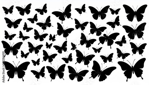 Set of various forms of butterflies silhouettes photo