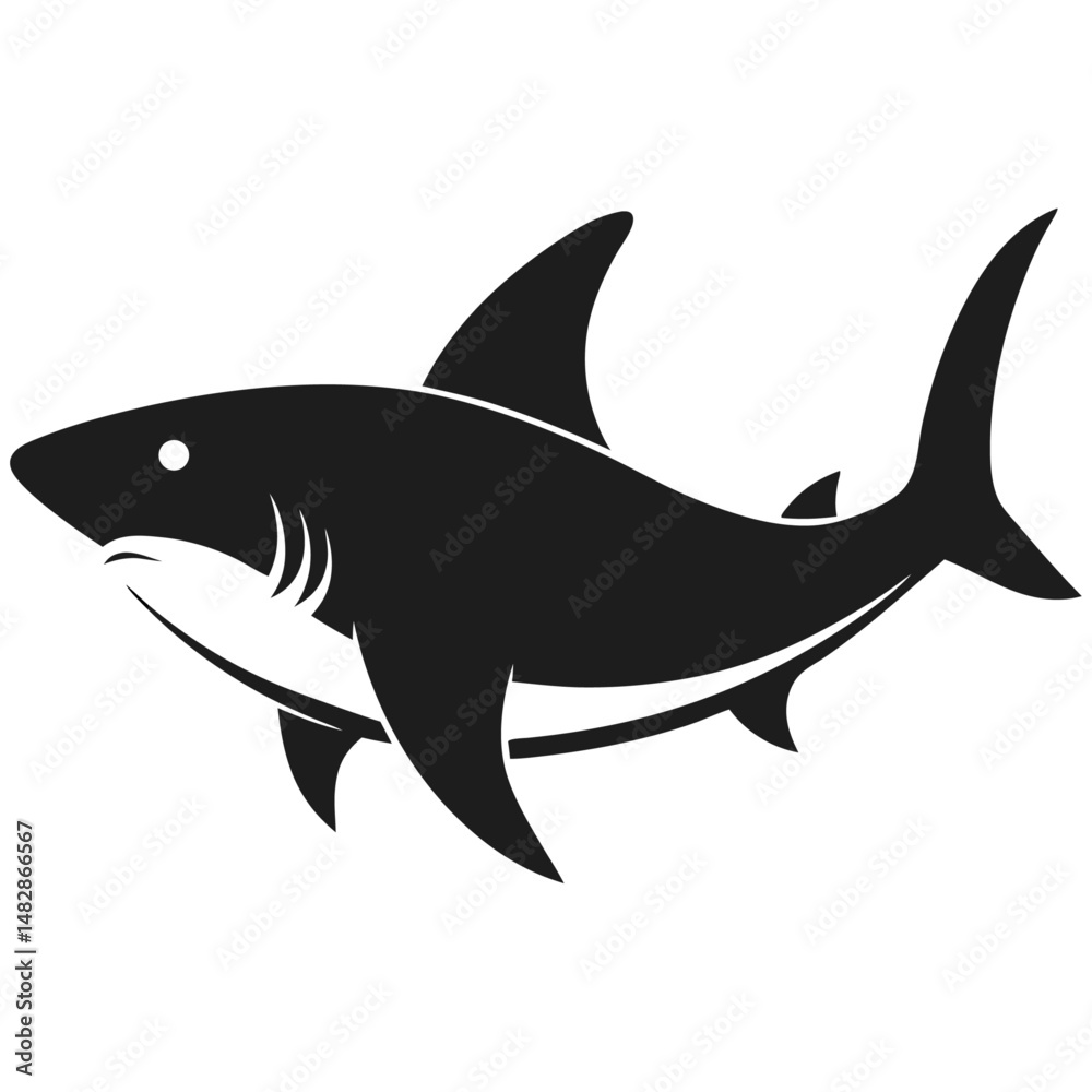 Obraz premium Black shark silhouette vector predator icon 