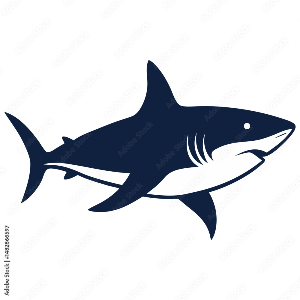 Fototapeta premium Blue shark silhouette vector marine icon 
