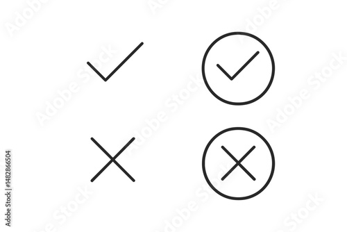 Symbols representing affirmation and negation in minimalist style on a white background