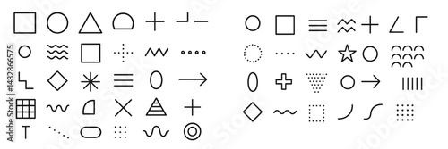 Various geometric shapes and lines displayed in a creative arrangement for design inspiration or illustration purposes