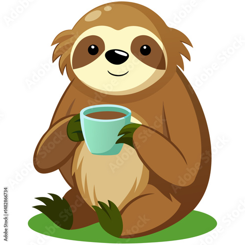 Cute sloth drinking coffee cartoon vector
