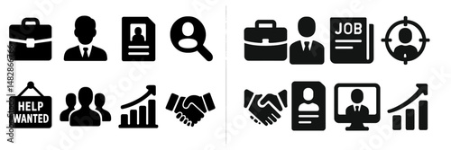 Icons representing job search elements, employment opportunities, and career advancement strategies in a modern design