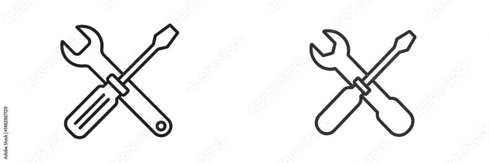 Crossed tools with wrench and screwdriver, symbolizing repair and maintenance services in a simple line art style