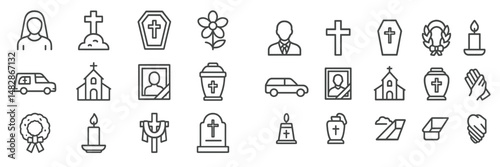 Symbols of remembrance and reflection in a religious or memorial context depicting various elements of mourning